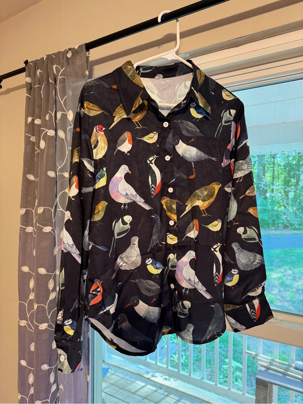 NWOT Bird Print Button-Up Shirt SHEIN